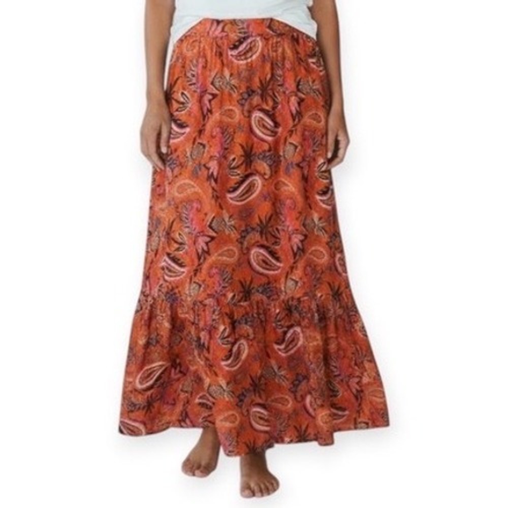 Boden Skirt Size 12 Maxi Tiered Boho Floral Paisley Pineapple Print Cotton